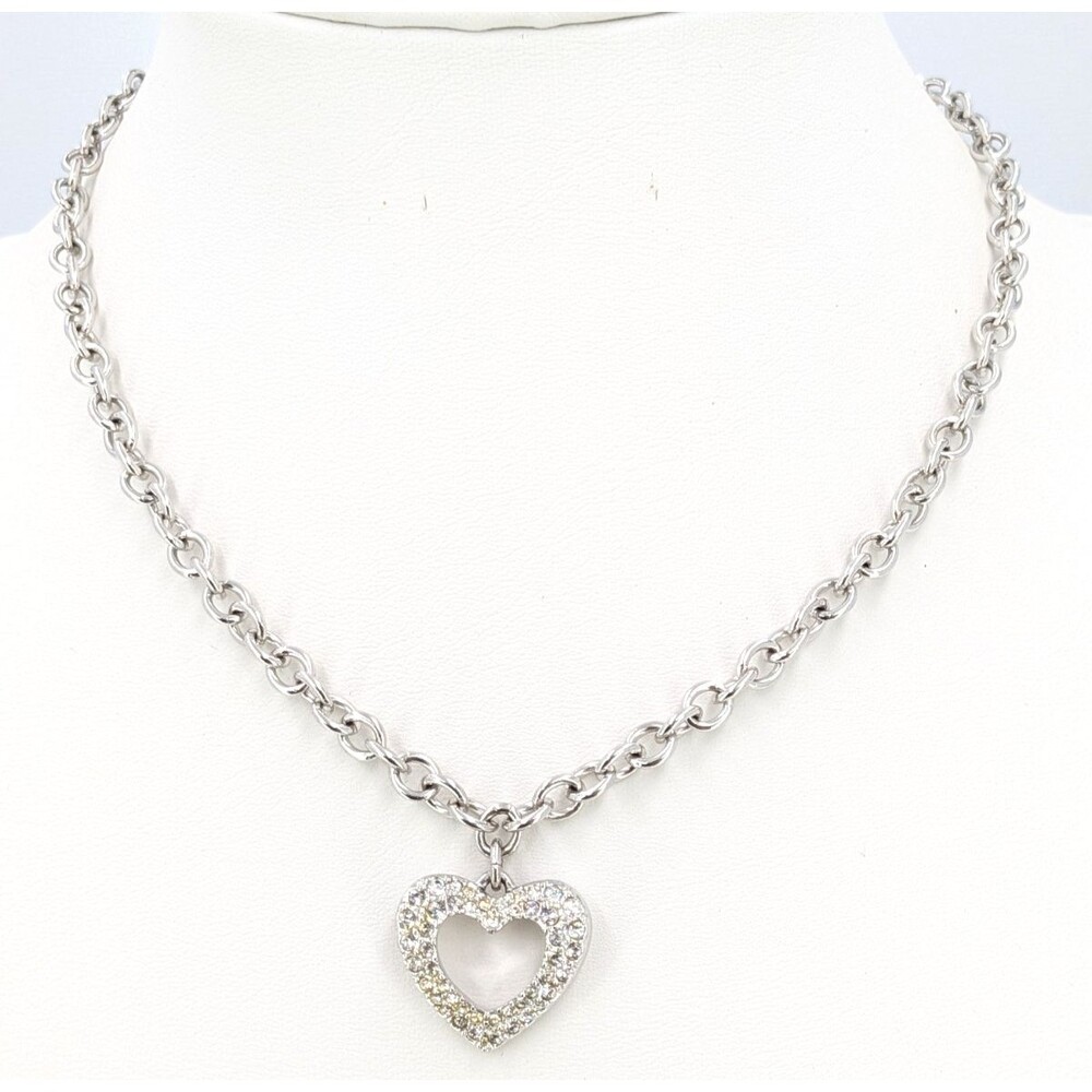Swarovski Necklace Heart Pendant Clear Crystal Silver Tone Swan Charm 17-19 in